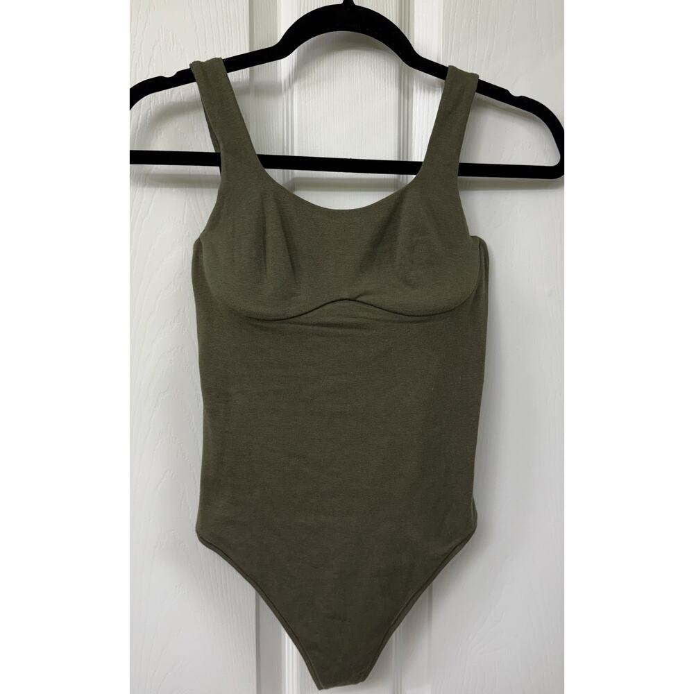 Victoria Secret Pink bodysuit small NWT thong olive green built in underwire
